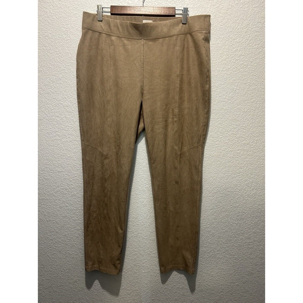 Chico's Zenergy Womens Tan Faux Suede Skinny Pull On Pant Sz 2 Large Minimalist